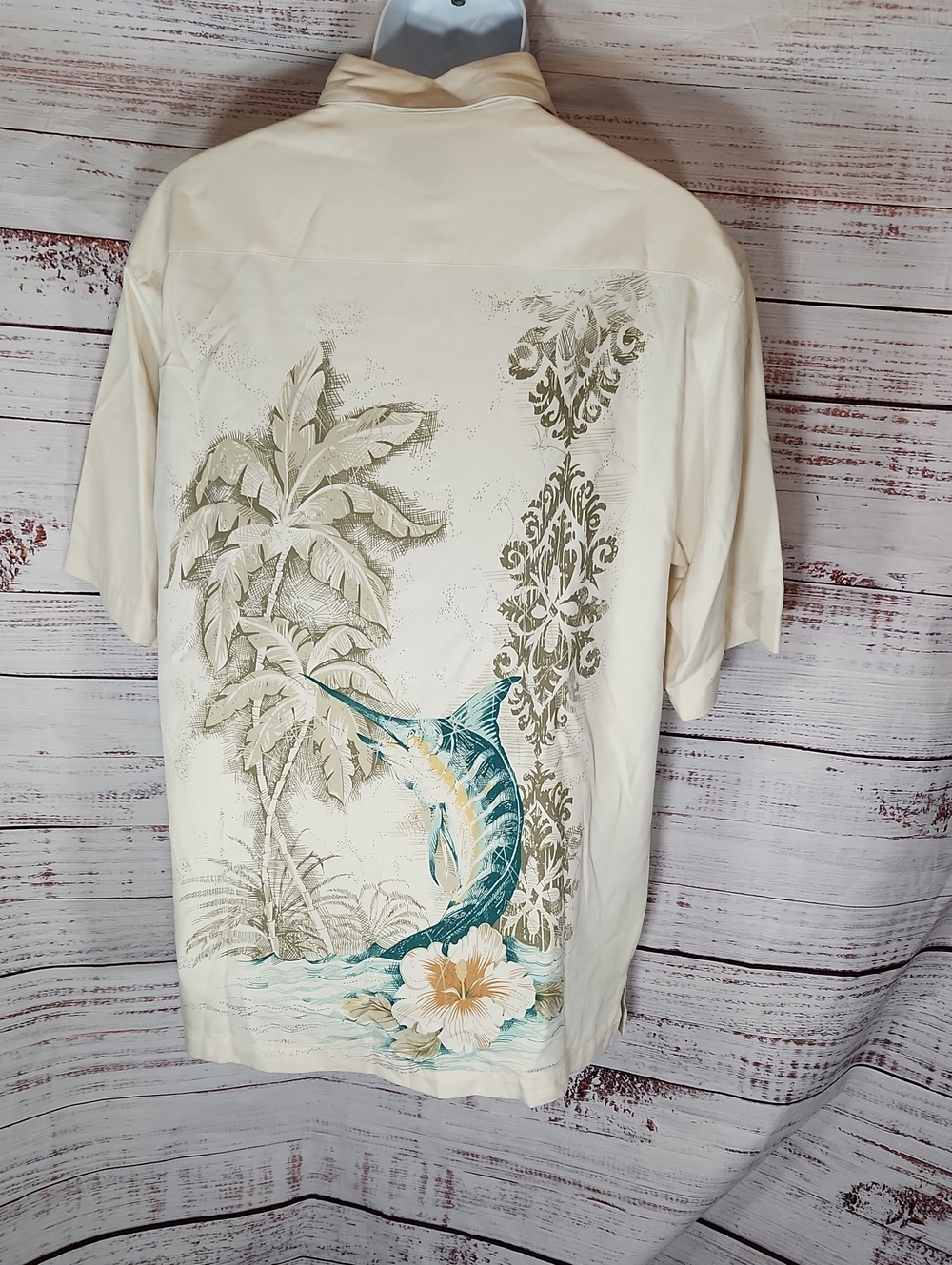 NWOT Caribbean Cream Short-Sleeve Marlin & Tropical Print Polo